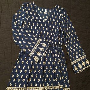 Blue and cream patterned dress